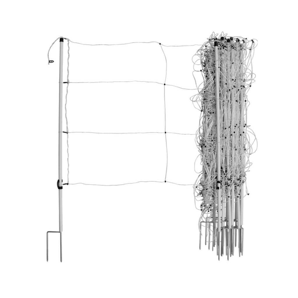 Pferde- und Rindernetz 30,5m 120cm hoch, weiß, Jumbo-Pfähle