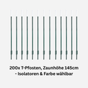 Set 200x T-Pfosten 182 cm, Zaunhöhe ca. 145 cm, mit Isolatoren, 3-reihig