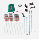 Pferdezaun 230V Set, drei Reihen, ein Tor, Kunststoffpfähle