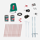 Rinderzaun 230V Set, zwei Reihen, ein Tor, Winkelstahlpfähle