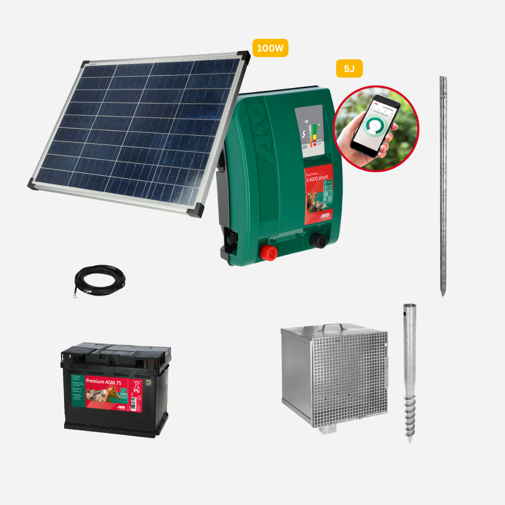Smartes Set Weidezaungerät X6000 + Gerätekasten, Solarmodul + Akku
