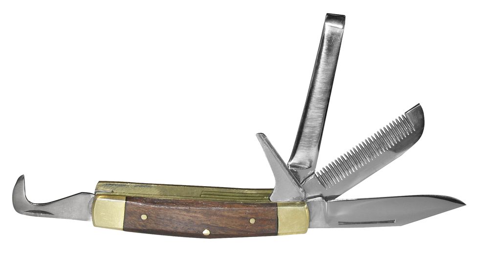 Reitermesser mit holzfarbenen Griff, mit versch. 5 Messern