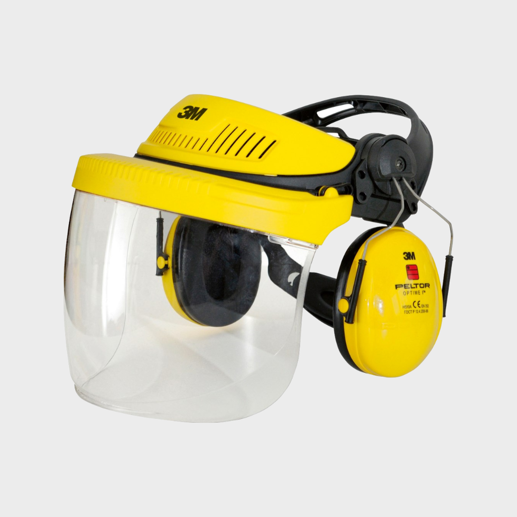 Kopfhalterung G500 mit Klapp- visier und Gehörschutz OptimeI