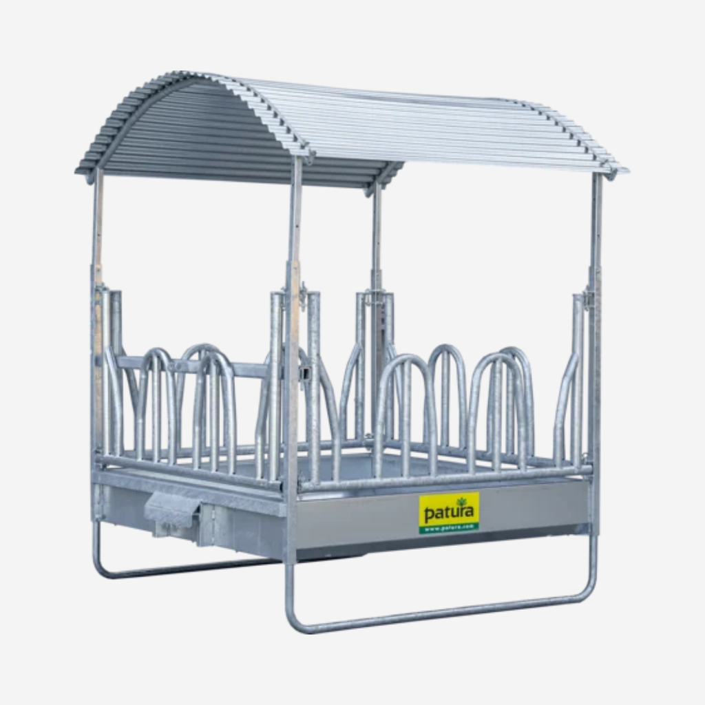 Profi-Viereckraufe mit Palisadenfressgitter und Dach