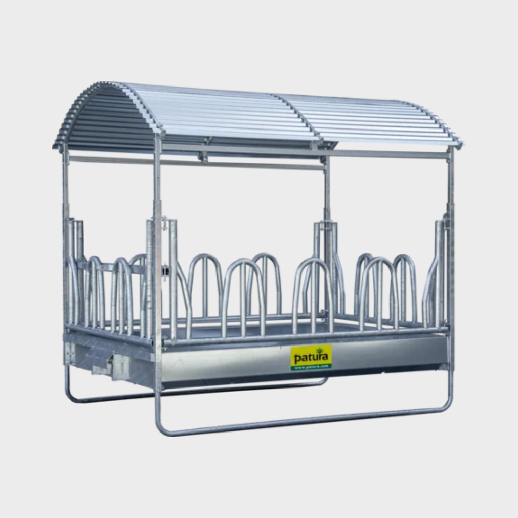 Großballenraufe mit Palisadenfressgittern und Dach