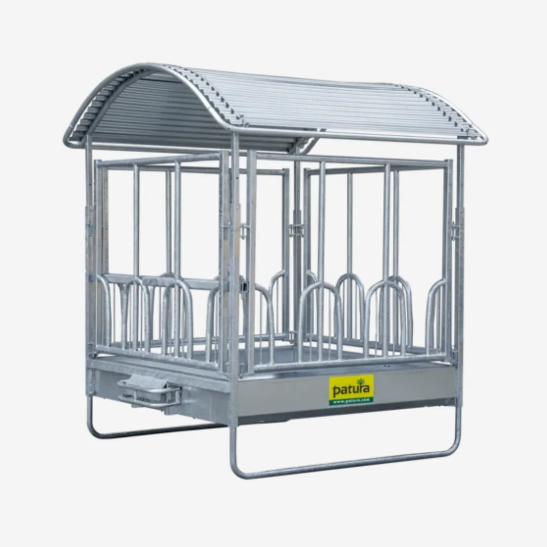 Profi-Viereckraufe mit Universalfressgitter und Dach